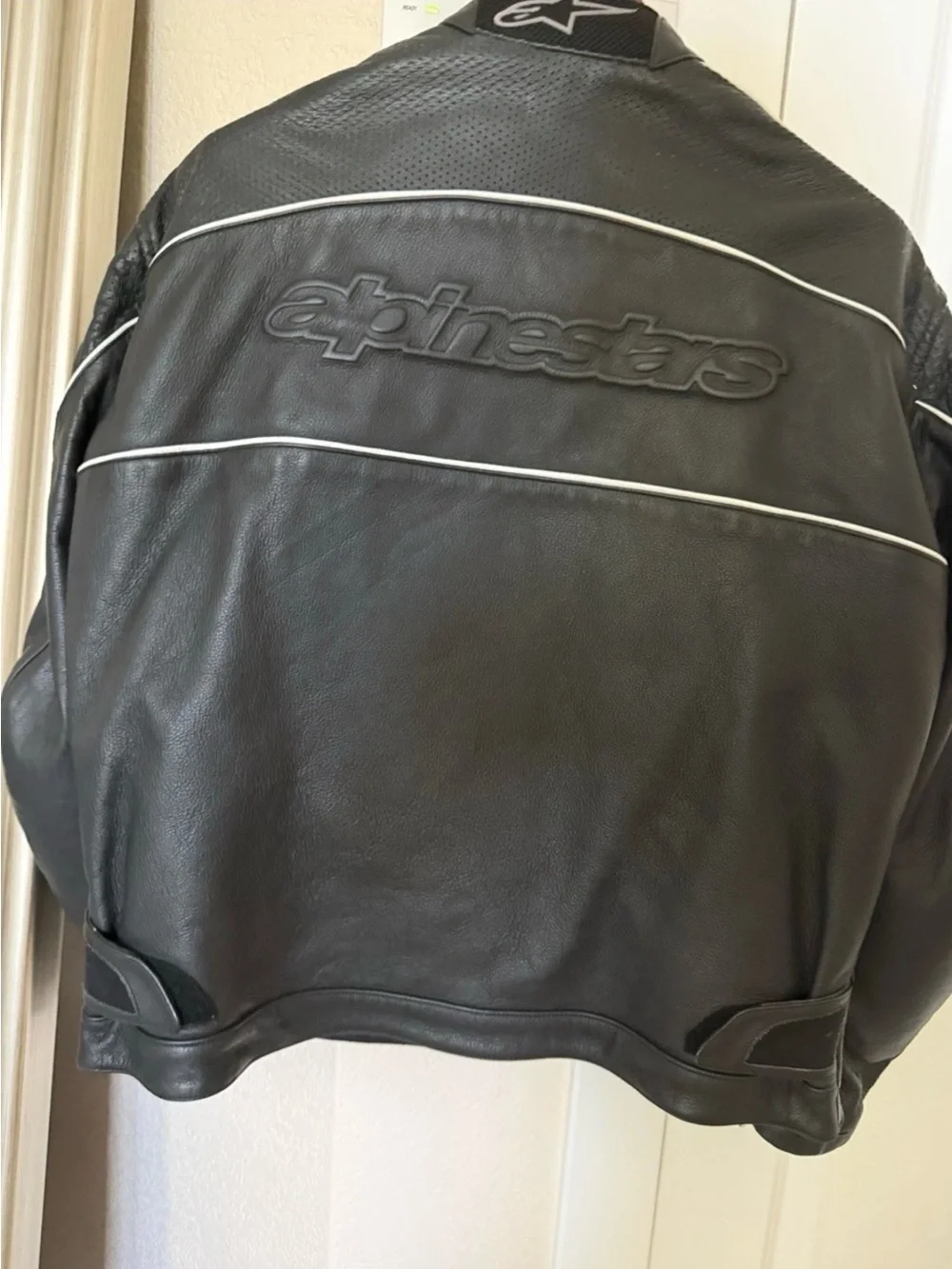 Alpinestars Black Leather Jacket with White Piping and Logo